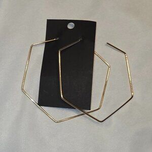 Gold Toned Hexagon Hoop Earrings Large 3 Inch Bold Baddy Statement Piece